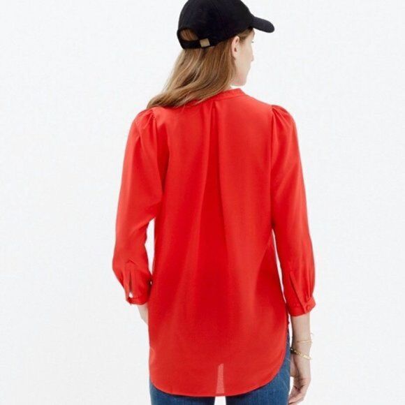 Madewell Red Silk 3/4 Sleeve Button Blouse - Small - Picture 2 of 8